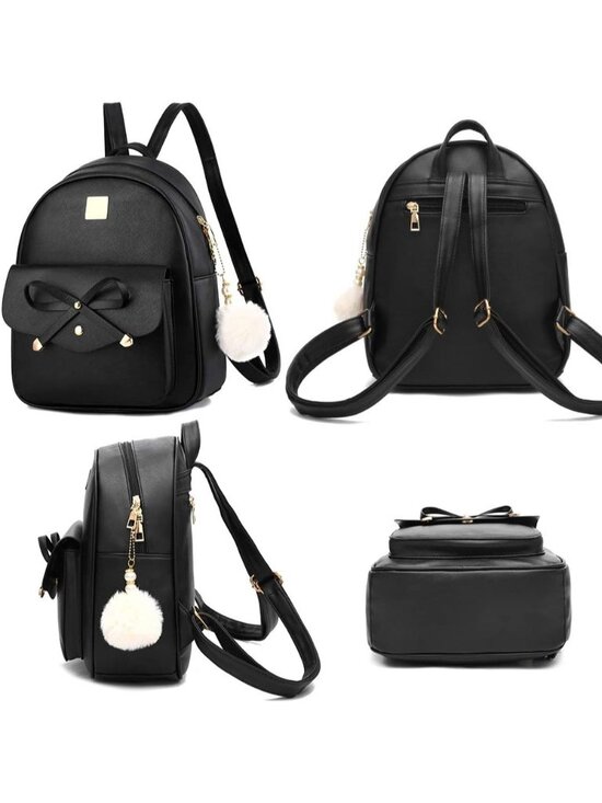 Women\'s Black PU Leather lightweight Fahsion 3-Pieces Backpack Shoulder Bag main image 6